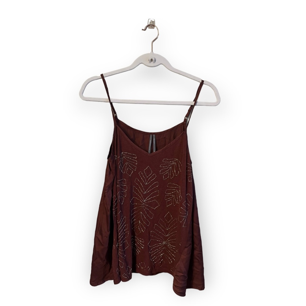 Anthropologie Boho Super Soft Strap Tank with Beaded Botannical Pattern
